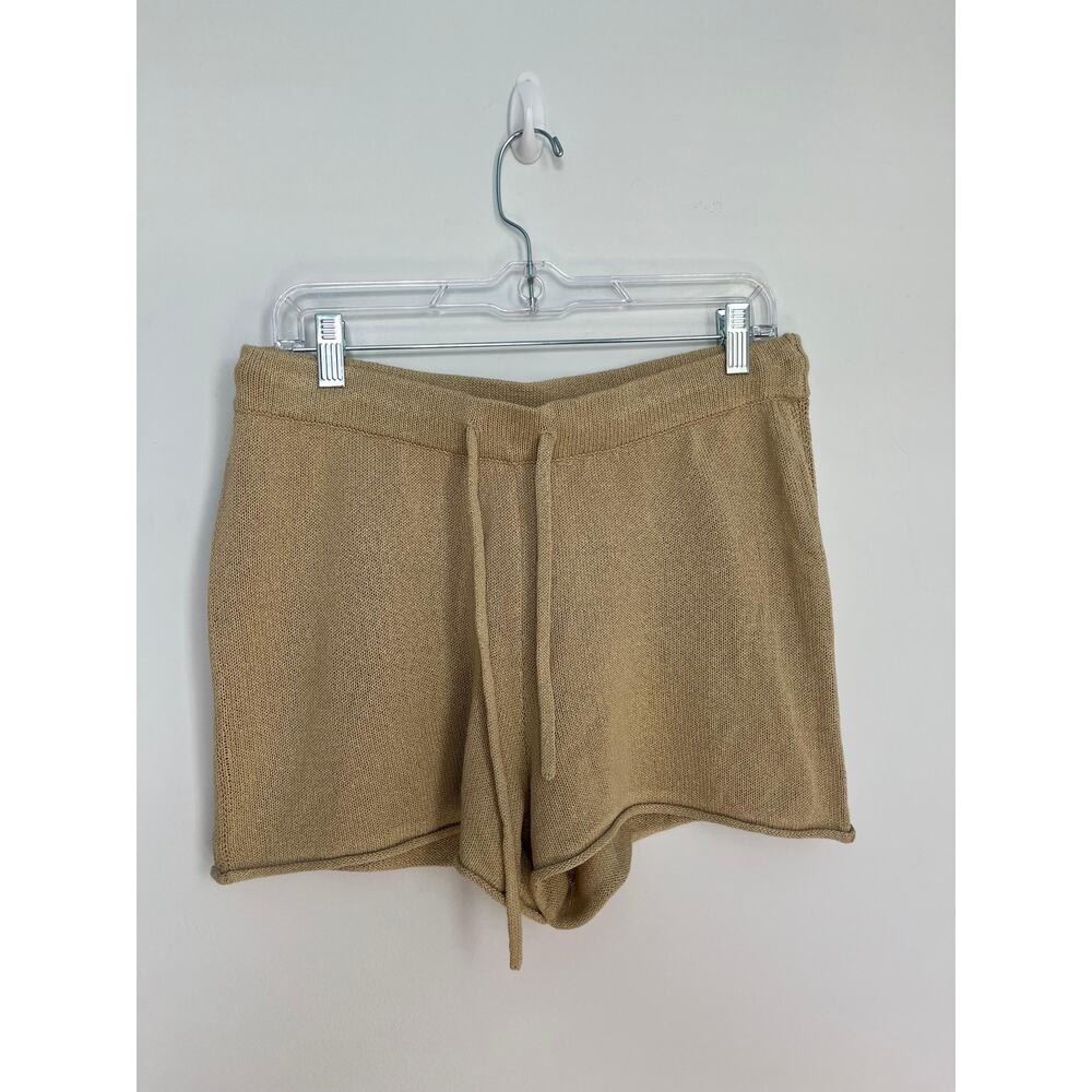 Monrow‎ Knit Lounge Shorts Women L Tan Drawstring Waist Casual Comfy